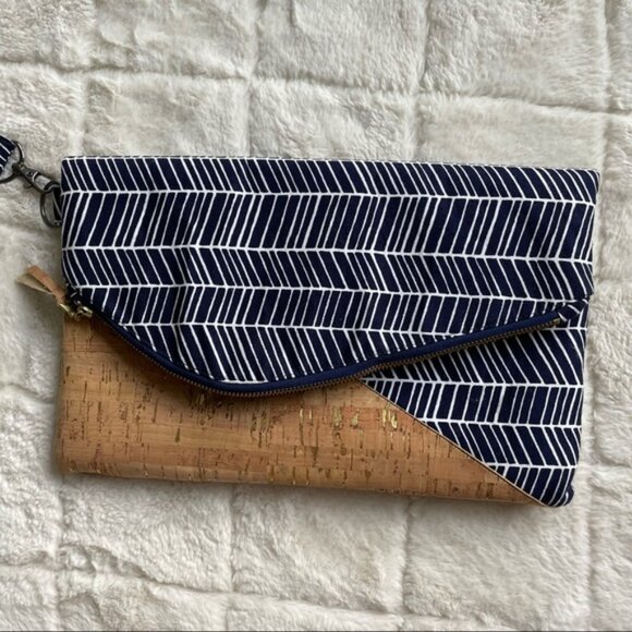 Cartera Designs | Navy Chevron & Goil Foil Cork Leather | Tainted Love Clutch - Picture 2 of 11